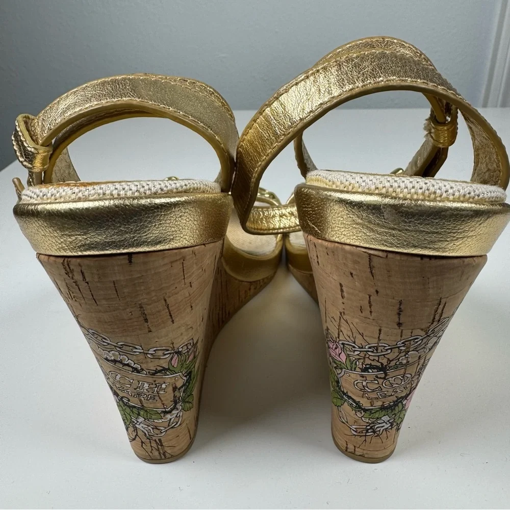 Coach Ellette Tattoo Cork Wedge Heel Sandals Rose Size 7.5 - Picture 9 of 11